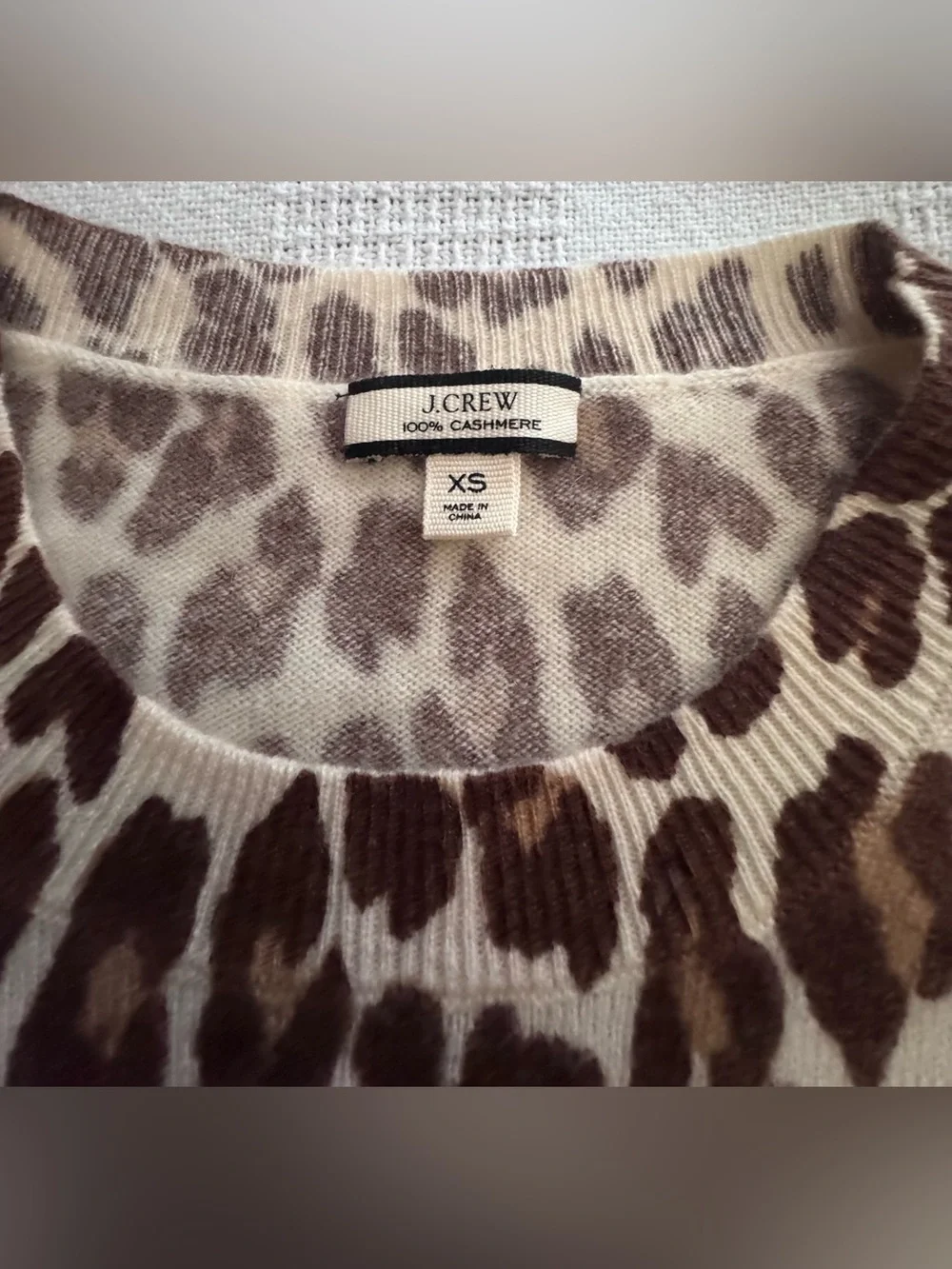 J. Crew Brown and White Leopard Print Crewneck Sweater